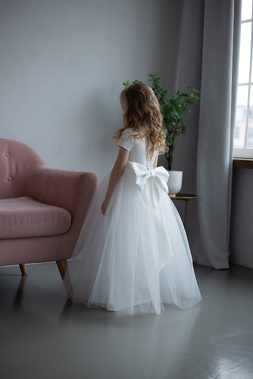 LaPriChild 用於婚禮 生日 音樂會和其他慶祝活動的緞面花童禮服
