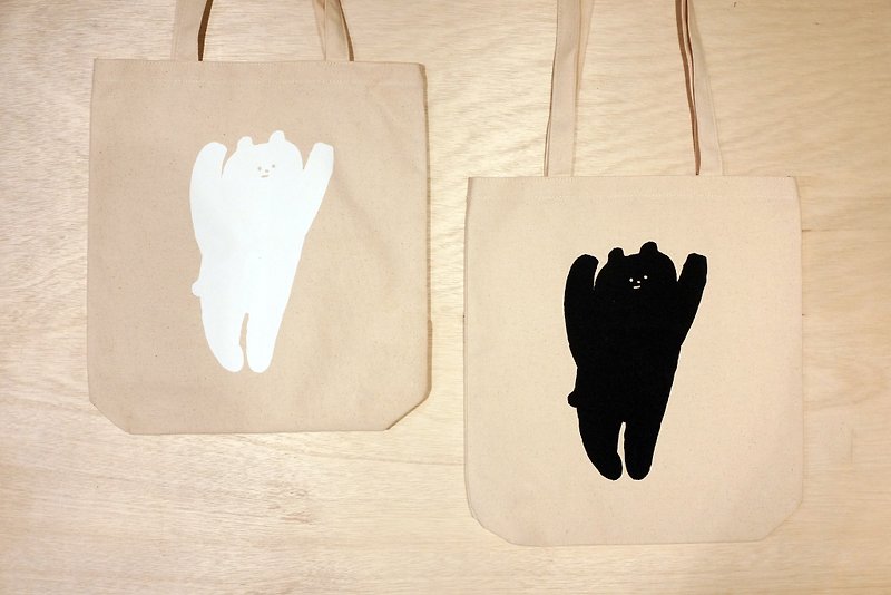 FurryZoo Thick Canvas Bag - White Bear - กระเป๋าแมสเซนเจอร์ - ผ้าฝ้าย/ผ้าลินิน ขาว
