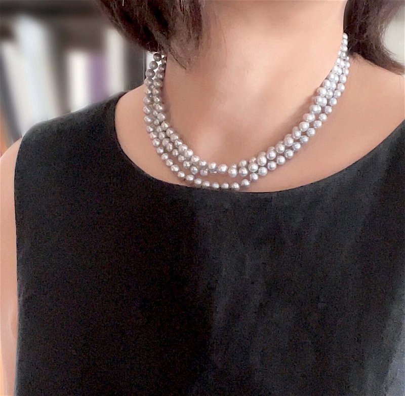 淡水パール バロック サックスシルバー ほんのりミックス 超ロングネックレス 120cm - 項鍊 - 珍珠 銀色