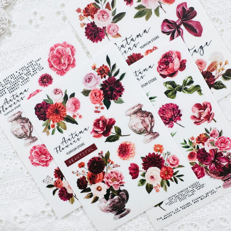 wine flower transparent stickers - 貼紙 - 其他材質 