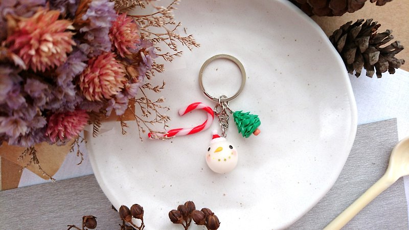 Christmas snowman Christmas tree candy cane - ที่ห้อยกุญแจ - ดินเหนียว ขาว