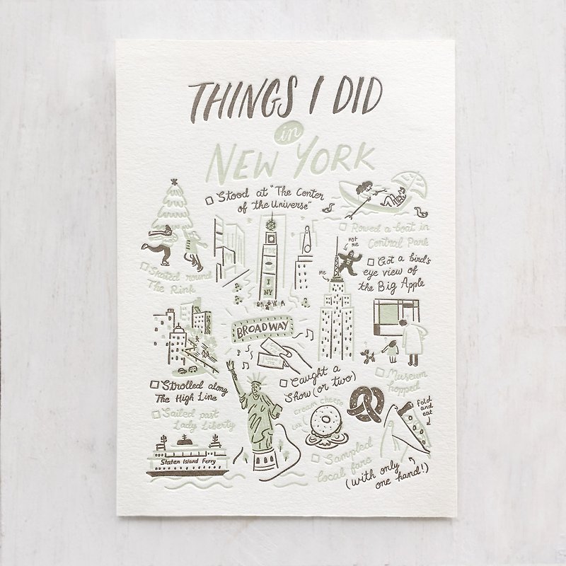 Things I Did in New York Letterpress Postcard - Cards & Postcards - Paper 