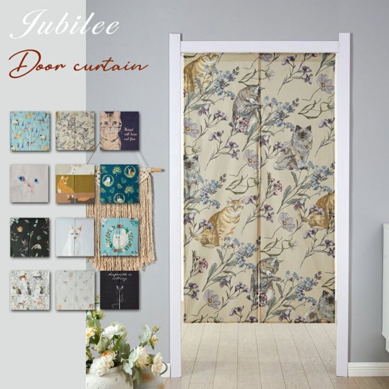 日本直送  貓咪插畫門簾 - 門簾/門牌 - 聚酯纖維 多色