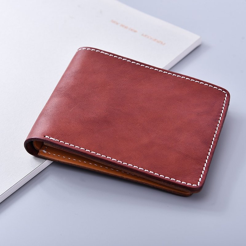 Tree cream thin brown short clip/wallet/wallet - กระเป๋าสตางค์ - หนังแท้ หลากหลายสี