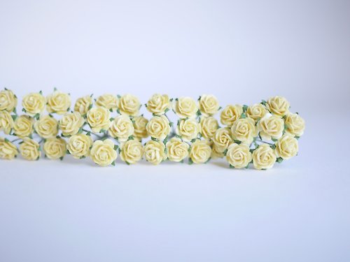 makemefrompaper Paper Flower, DIY 100 pieces mulberry rose supplies, size0.8 cm., yellow colors.