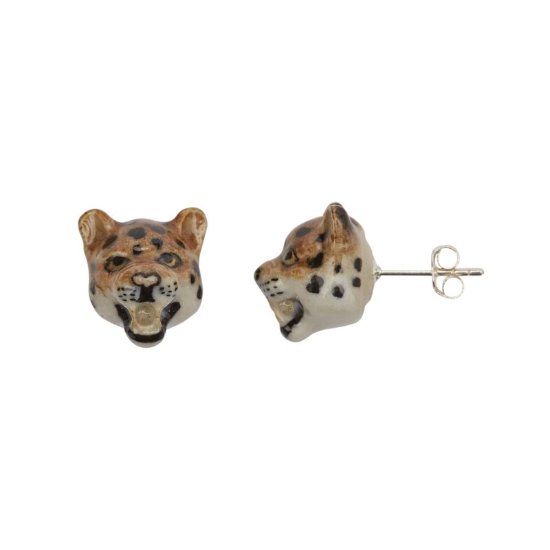 And Mary Roaring Leopard Earrings | Gift Box - ต่างหู - เครื่องลายคราม สีทอง
