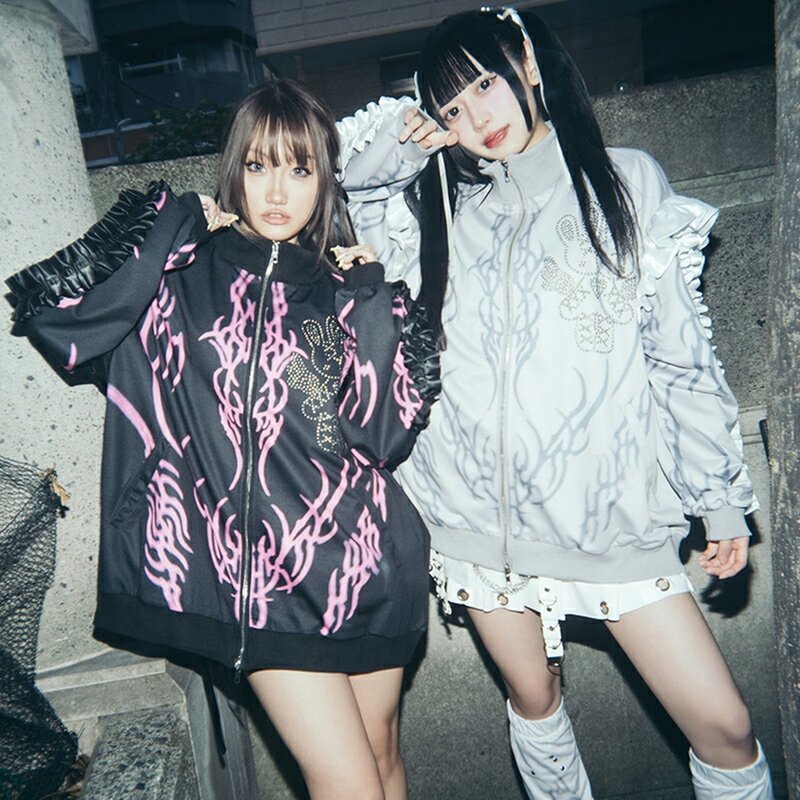 Nightmare Rabbit Punk Hot-Silver Logo Ruffle Loose Unisex Jacket ACDC RAG Taiwan JA0773 - เสื้อแจ็คเก็ต - เส้นใยสังเคราะห์ 