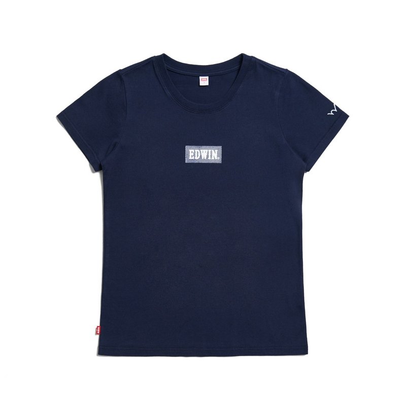 EDWIN BOX LOGO short-sleeved T-shirt-women's style (green) #TOP - เสื้อยืดผู้หญิง - ผ้าฝ้าย/ผ้าลินิน สีน้ำเงิน