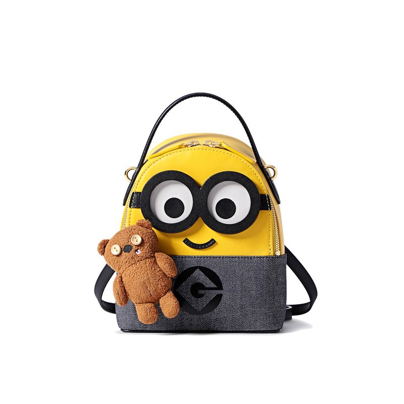 Minions Denim with Leather Backpack - กระเป๋าแมสเซนเจอร์ - หนังแท้ สีเหลือง