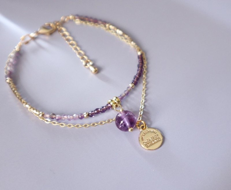 Develop wisdom | Amethyst | Two-piece connected bracelet | Improve academic luck | Improve concentration | Recruit noble people - สร้อยข้อมือ - คริสตัล สีม่วง