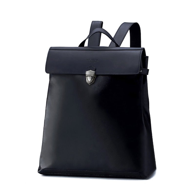Black Waterproof V-Backpack - Medium - Titanium Button - Backpacks - Waterproof Material Black