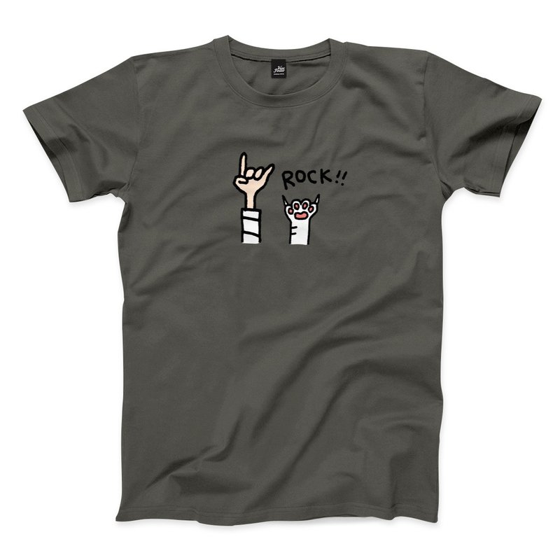 Cat Rock-Dark Grey-Unisex T-shirt - เสื้อยืดผู้ชาย - ผ้าฝ้าย/ผ้าลินิน สีเทา