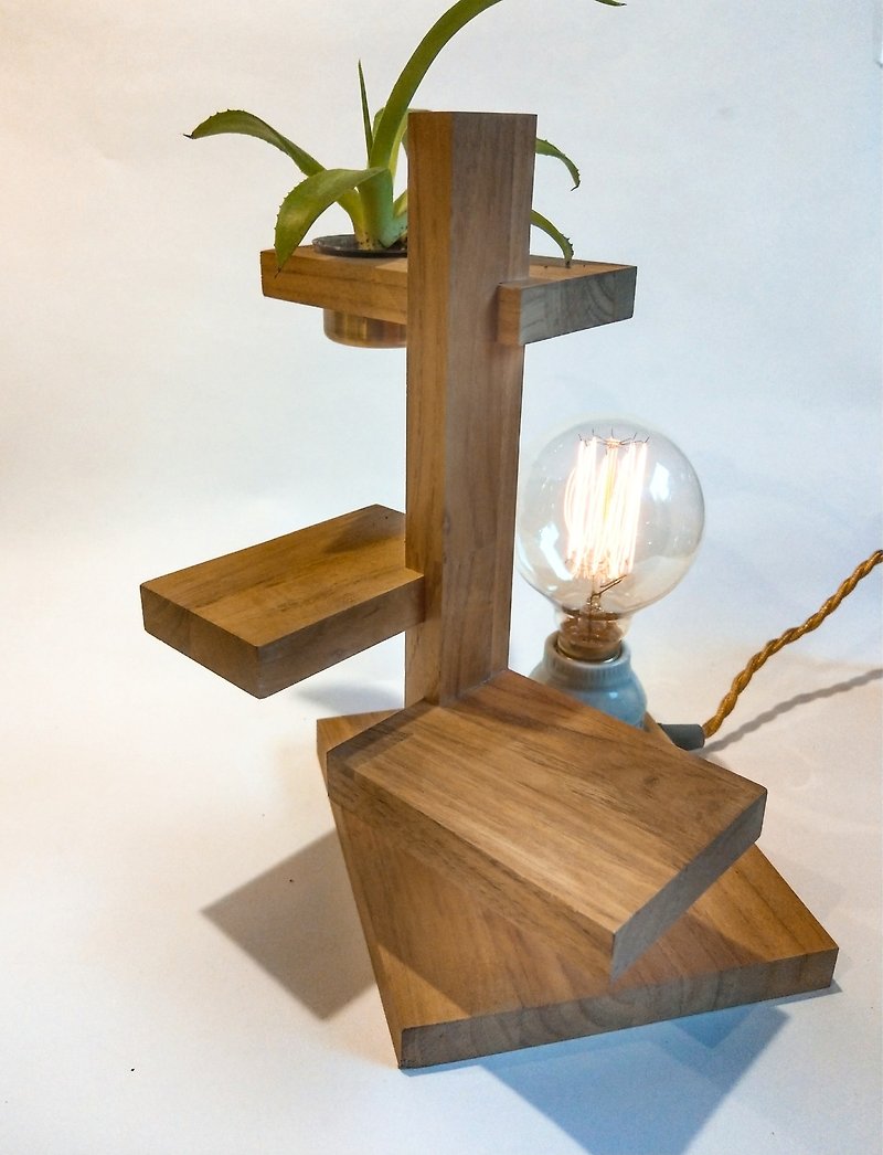 CL Studio [handmade log teak plant lamp holder (including bulb planting)] customized gift W2 - Lighting - Wood Brown