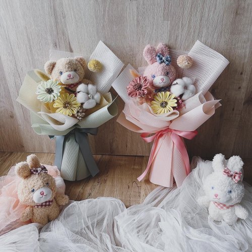 J.H. Floral Design 花藝工作室 【畢業花束】乾燥花束/動物花束/幼稚園畢業/玩偶花束/兔子/熊