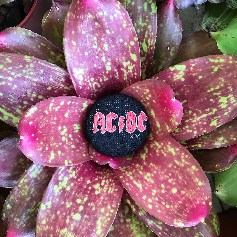 Wednesday Hand Embroidery AC/DC Button Brooch - Brooches - Thread Black
