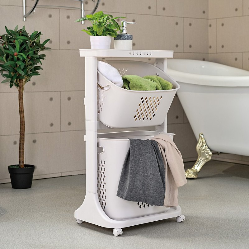 [ikloo] Double-layer classification laundry/storage basket (with wheels) (laundry basket/laundry basket trolley/classification// - ตะขอที่แขวน - โลหะ 