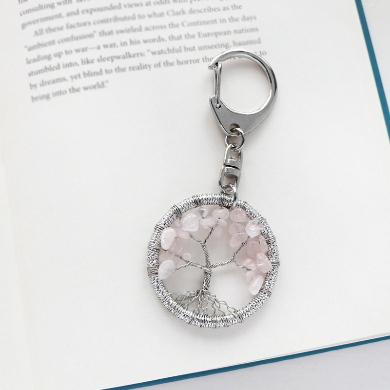 Energy Crystal‧Wishing Tree丨Pink Crystal Handmade Good Luck Dream Catcher Pendant Keychain - Keychains - Other Materials Pink