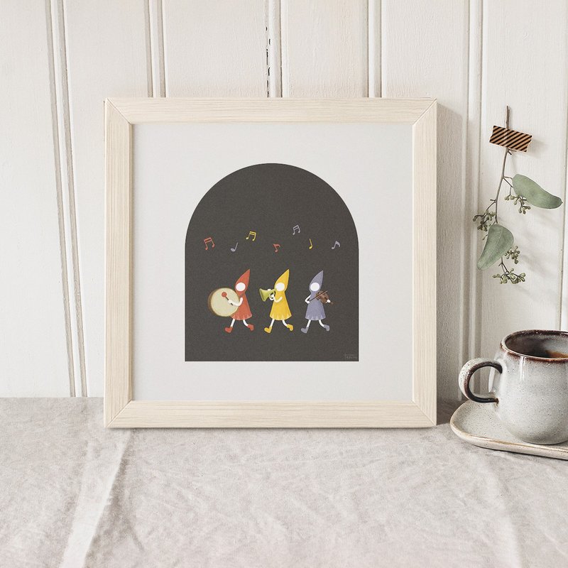 Minimalist Art Poster of Little Musicians Playing Music [The Little Band] Framed Gift of Healing and Empathy - Posters - Paper 