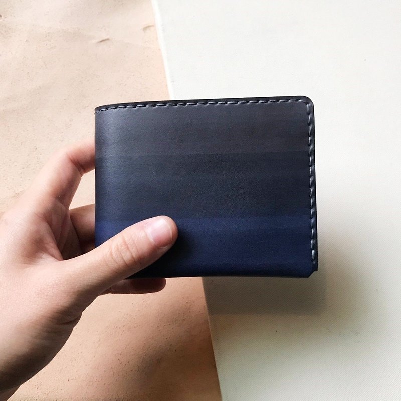 Leather short clip│6 card layers│gray blue gradient lavender purple - Wallets - Genuine Leather Gray