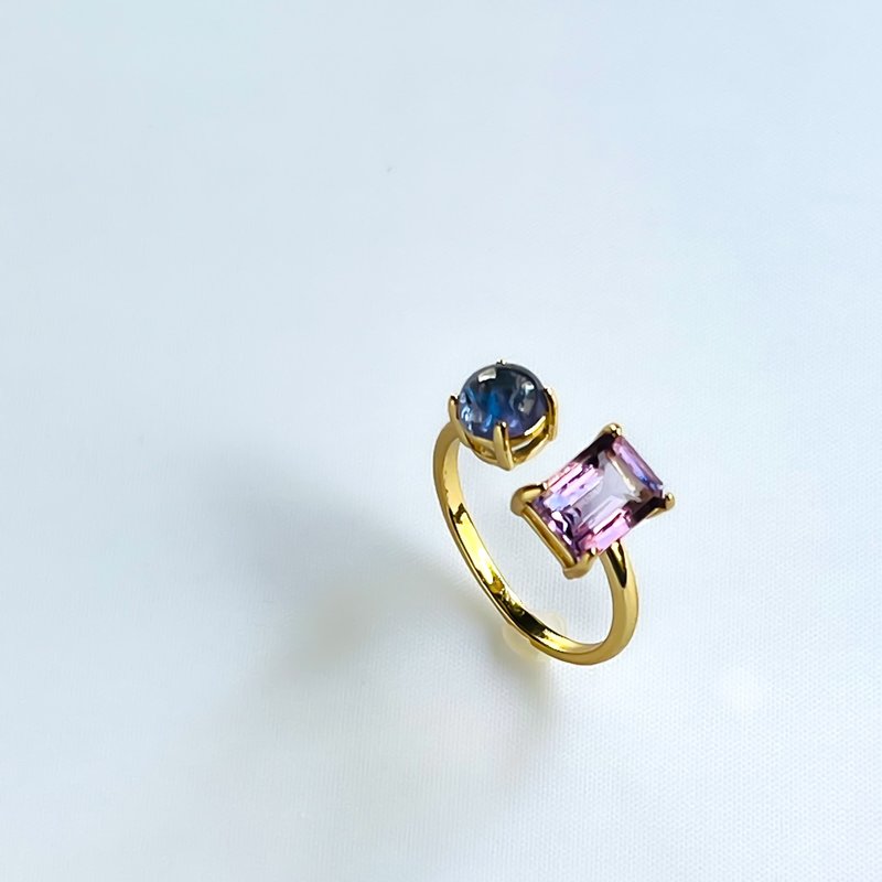 Purple and Blue Crystal Glass Adjustable Ring【gift box】 - แหวนทั่วไป - คริสตัล สีม่วง