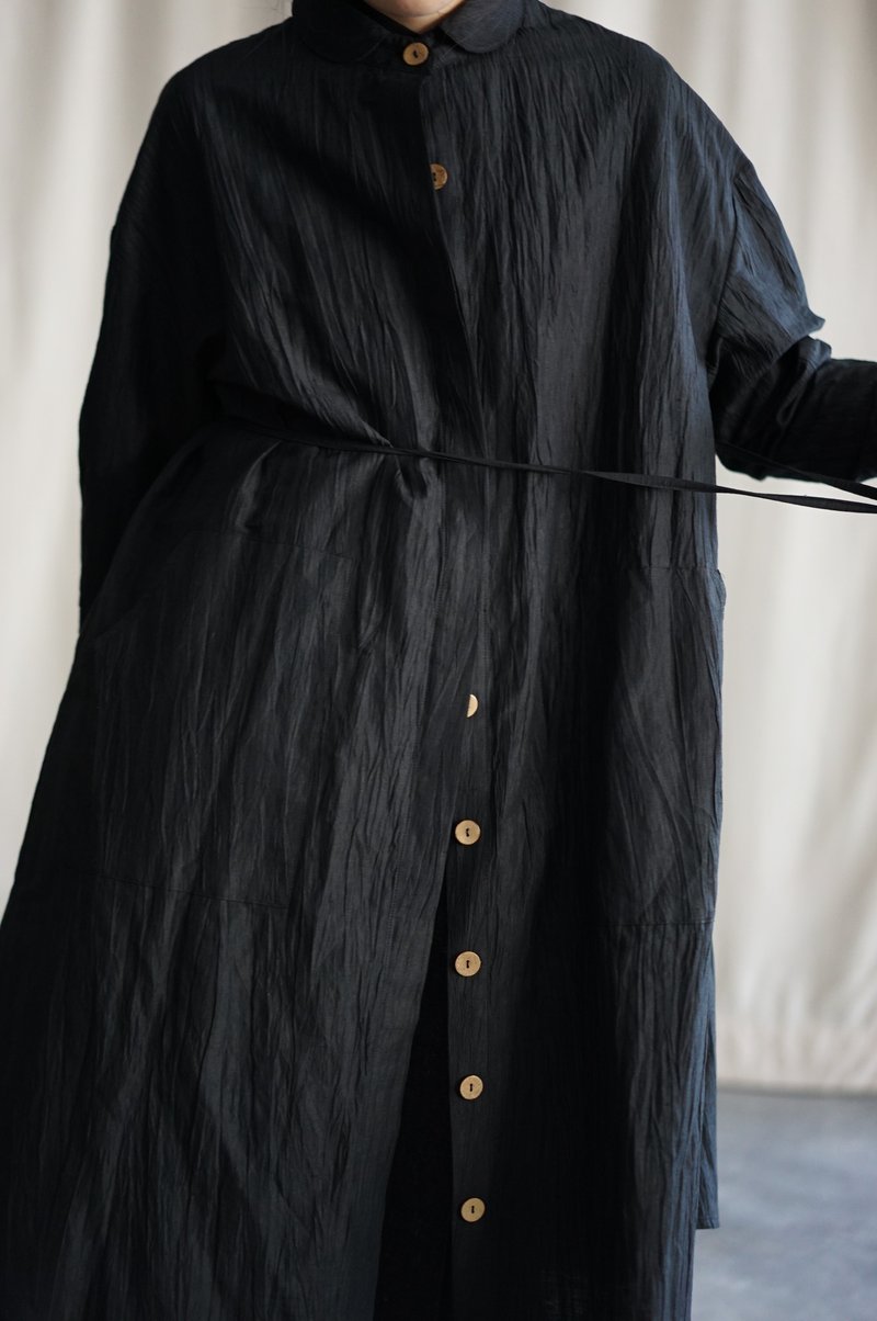 Flowy Trench Coat - bk - 女西裝外套 - 棉．麻 銀色