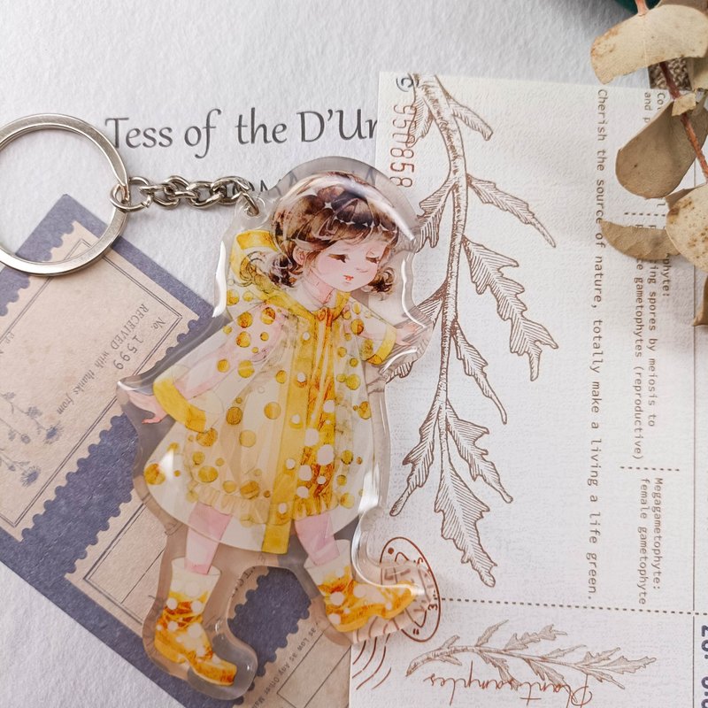 GL1238_The little girl in yellow dots 2/crystal pendant - Keychains - Plastic Multicolor