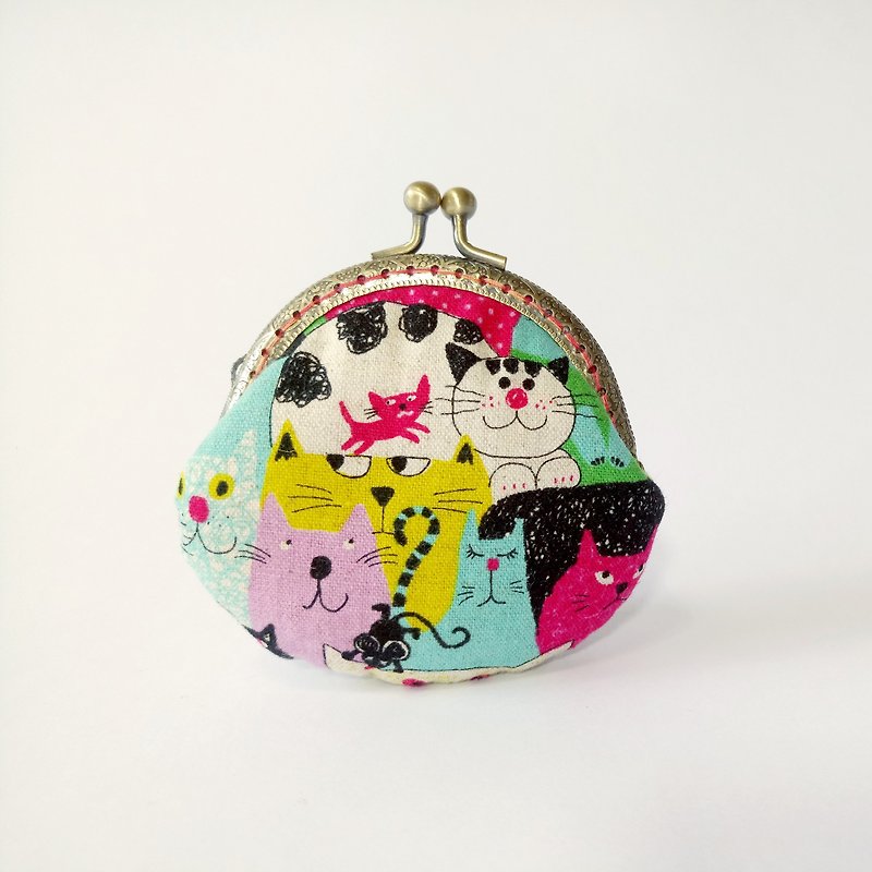 1987 Handmades [Meow Meow Party] Gold Coin Purse Clutch - Clutch Bags - Cotton & Hemp Multicolor