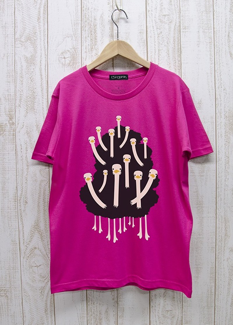 Ostrich Club Tee Tropical Pink / R004-T-PK - เสื้อฮู้ด - ผ้าฝ้าย/ผ้าลินิน สึชมพู