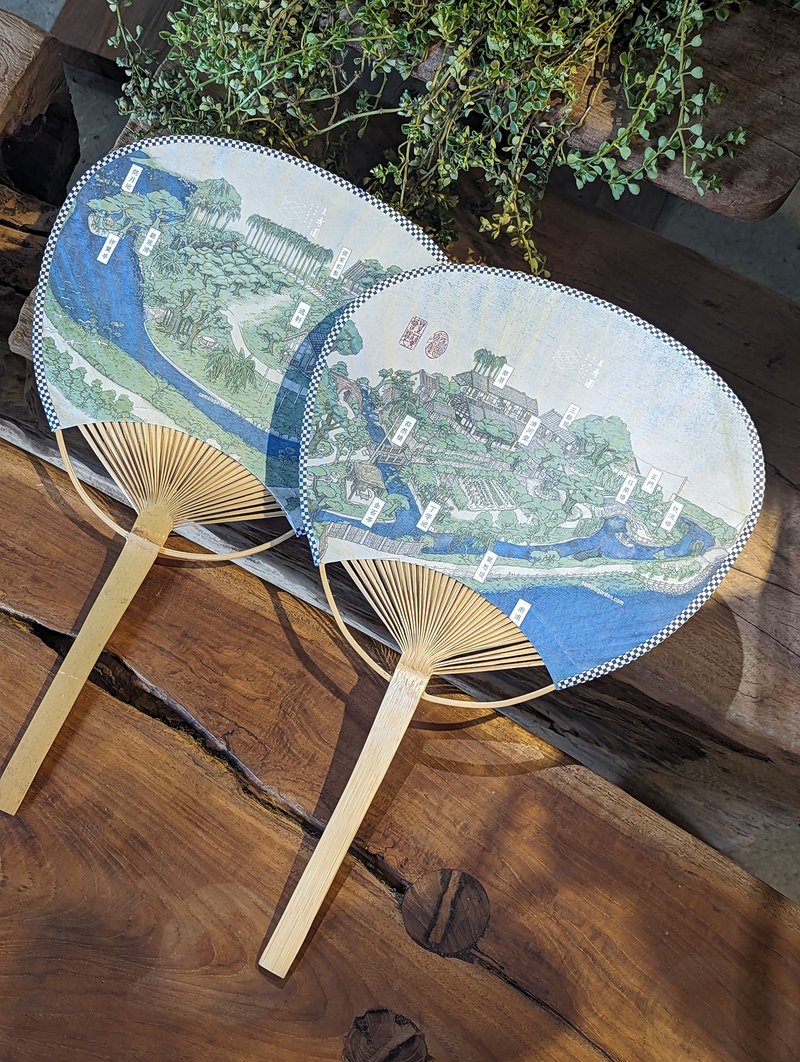 Sanxiu Garden Bamboo Pu Fan-Xiu Garden Map - พัด - ไม้ไผ่ สีเขียว