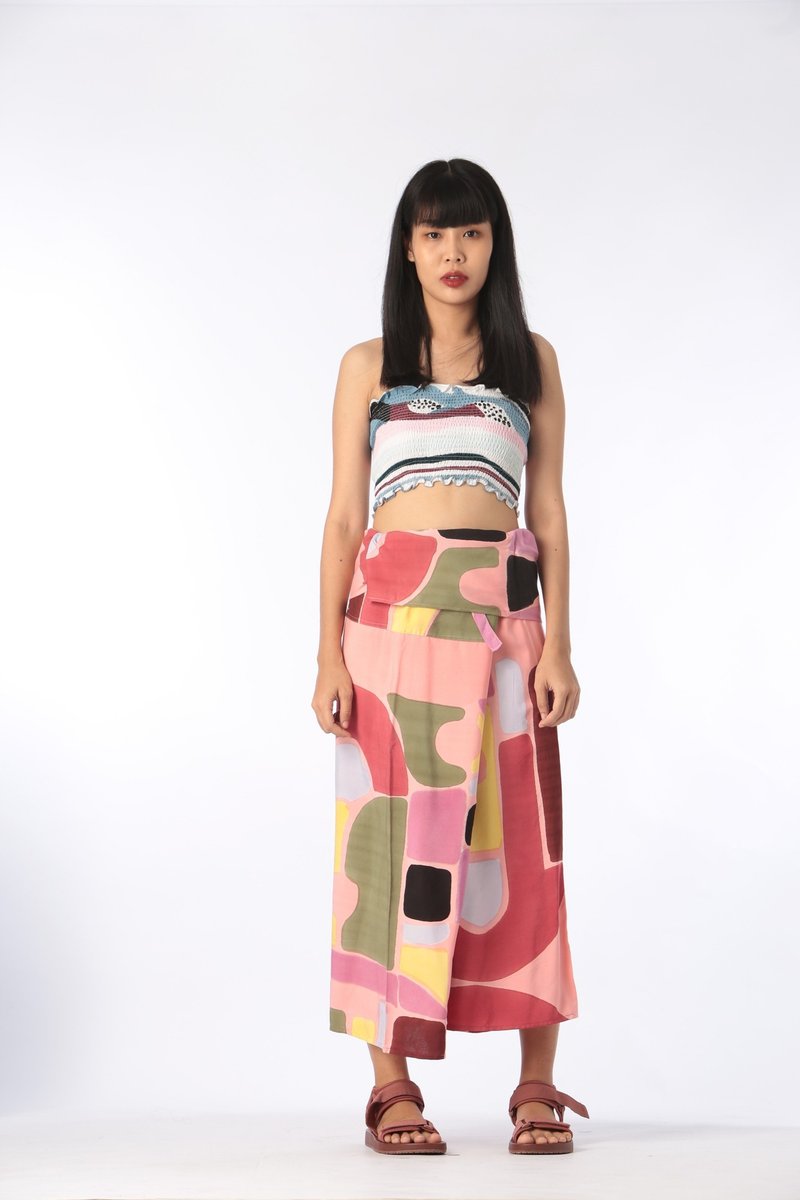 Thai Fisherman Pants Hand Paint on Soft Cotton Rayon for Yog - 男長褲/休閒褲 - 棉．麻 粉紅色