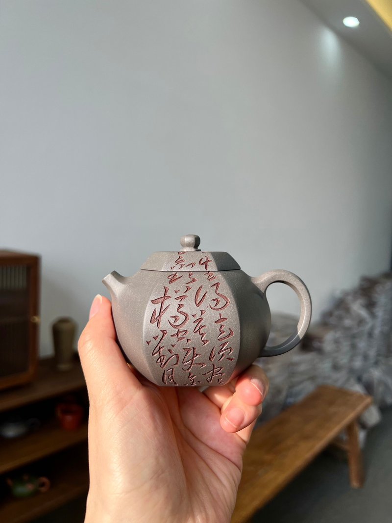 六方西施  把玩器 200cc 原矿顶级青灰料 温润如玉 器型优雅大宜 - 茶壺/茶杯/茶具 - 陶 灰色