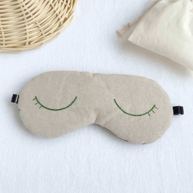 手工刺繡 綠色眼睛 水洗棉麻布 有機棉 可調長度 附收納袋 閉眼睛 - 眼罩 - 棉．麻 綠色