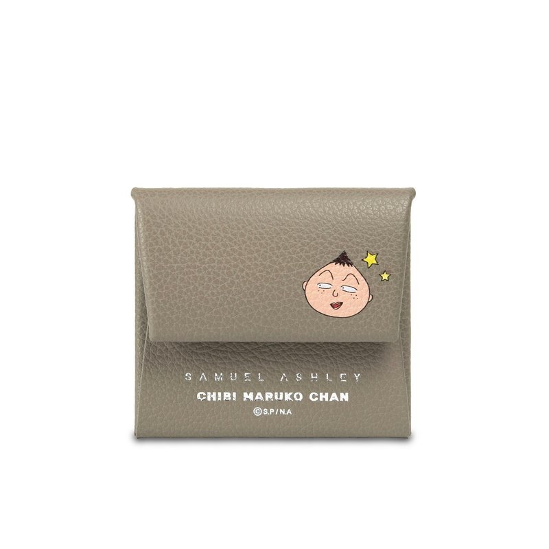 【PRE-ORDER】Samuel Ashley x Chibi Maruko Chan Leather Coin Case - Taupe - กระเป๋าใส่เหรียญ - หนังแท้ สีกากี