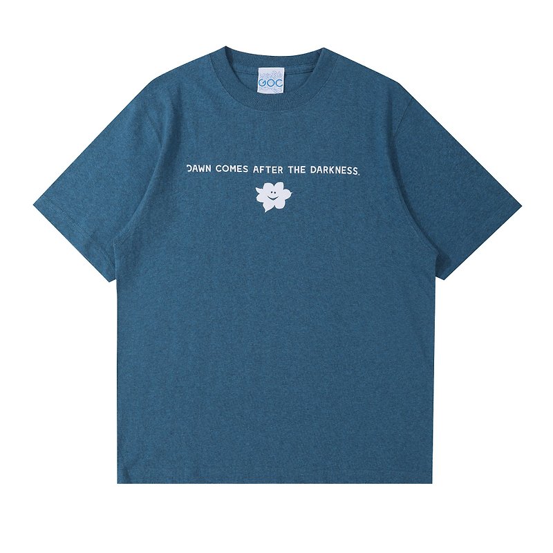 GOC アメリカ綿 シームレスハンドプレスベルベットスローガンTシャツ Tシャツ - トップス ユニセックス - コットン・麻 ブルー