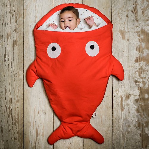 JIOUU 設計樂生活 BabyBites鯊魚咬一口 純棉嬰幼兒多功能睡袋-喜氣紅