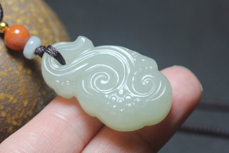 【事事如意】和田玉 靈芝如意玉吊墜 玉墜女款掛件 - 項鍊 - 玉石 綠色