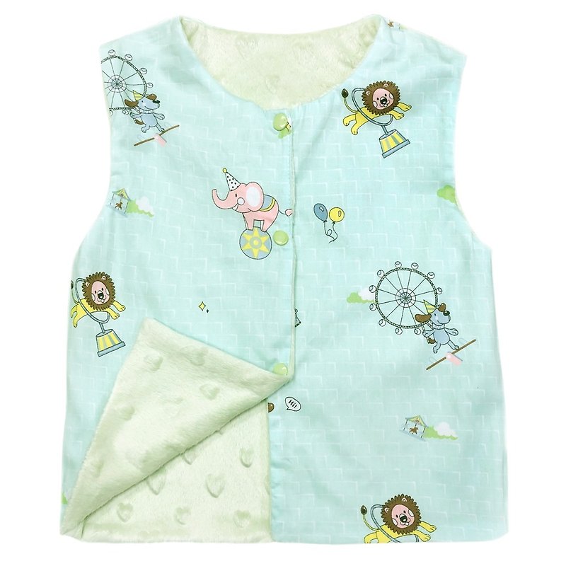 Minky dot print double-sided vest front and back in green circus - เสื้อโค้ด - เส้นใยสังเคราะห์ สีเขียว