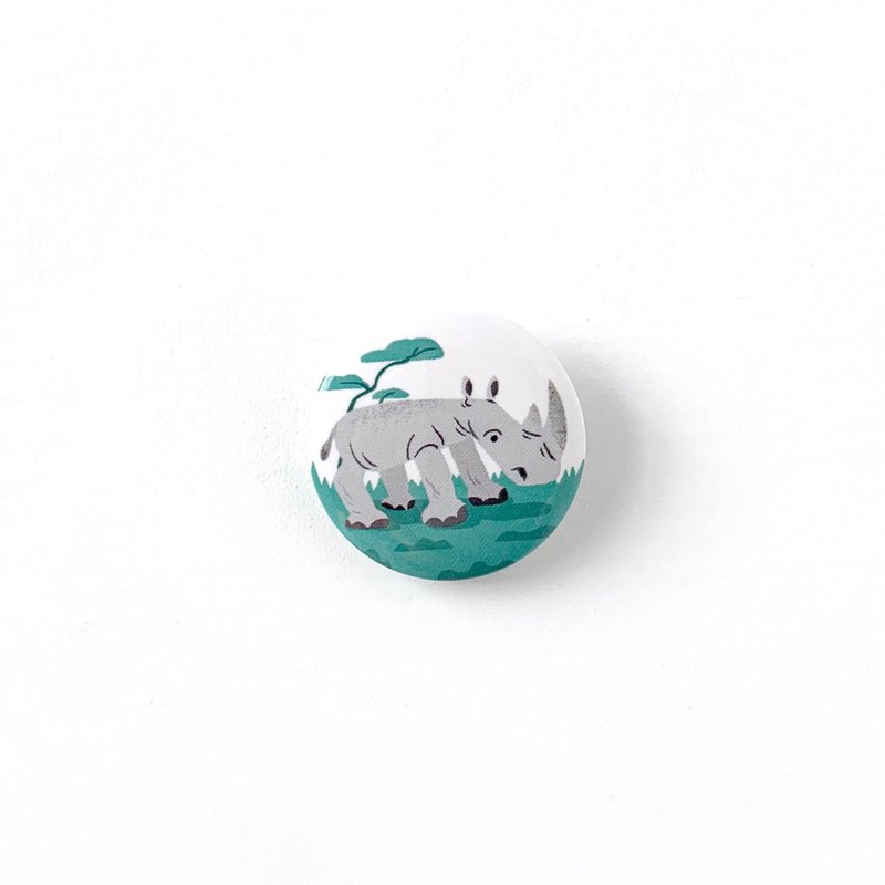 Rhinoceros illustration badge - Brooches - Other Metals Blue