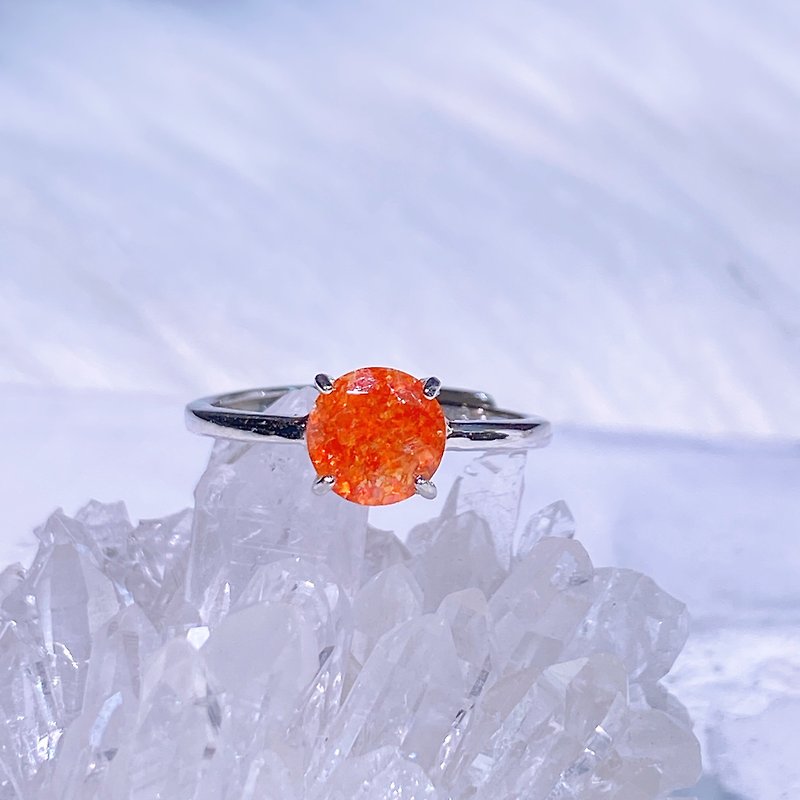 金沙太陽石 寶石級 天然太陽石 素面鑽切款 1.02克拉 925純銀 - 戒指 - 寶石 橘色