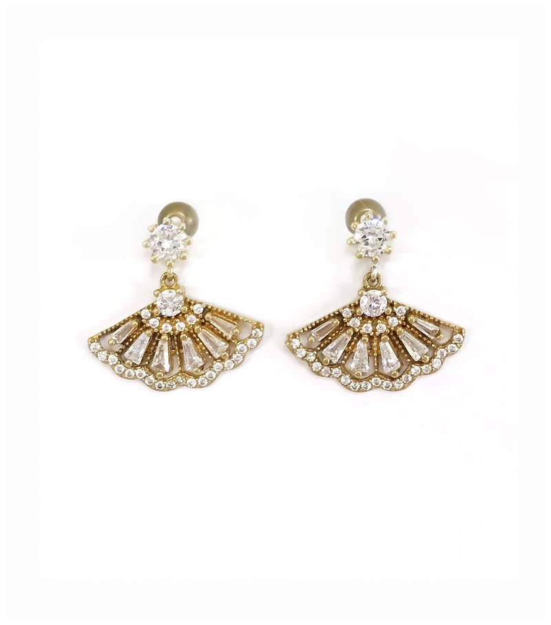 Minertés+Classic Flower Stone Earrings+ - ต่างหู - ทองแดงทองเหลือง สีทอง