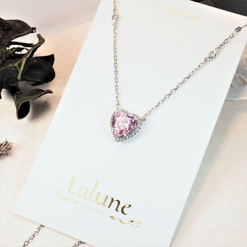 || Jump Beating Number 2 || Single Heart-shaped Pink and Pink Crystal Diamond Pendant Clavicle Necklace - Collar Necklaces - Sterling Silver Pink