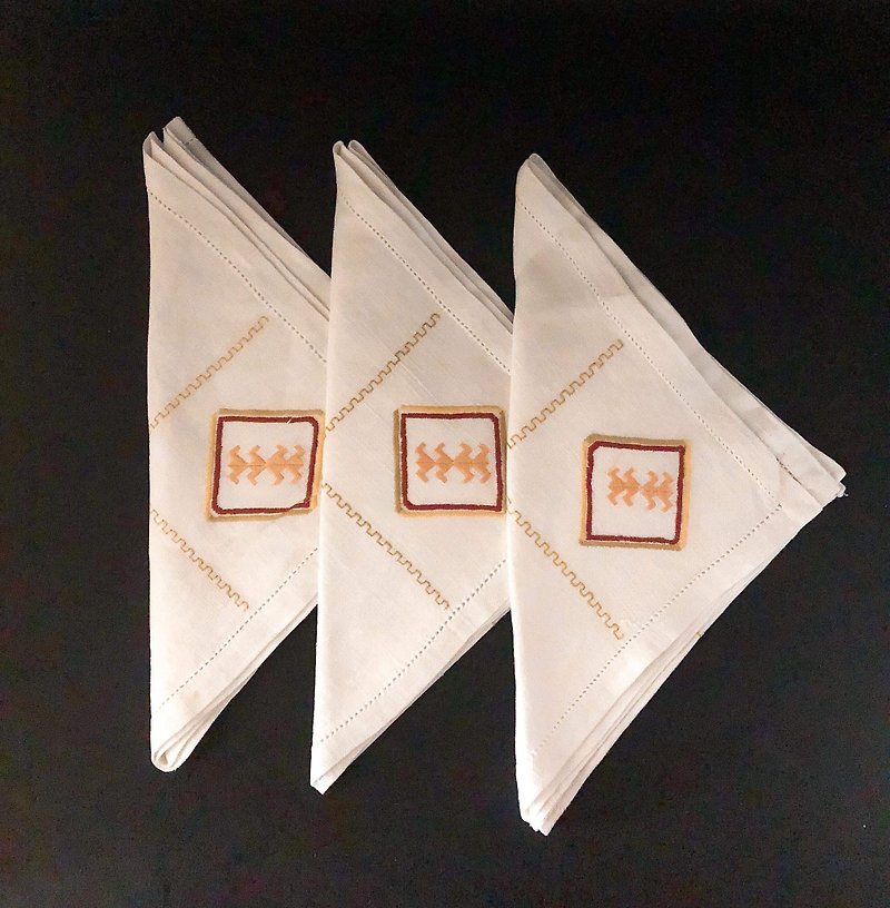 手工棕金色刺繡素雅餐巾 單件出售 - 餐桌布/餐墊 - 棉．麻 