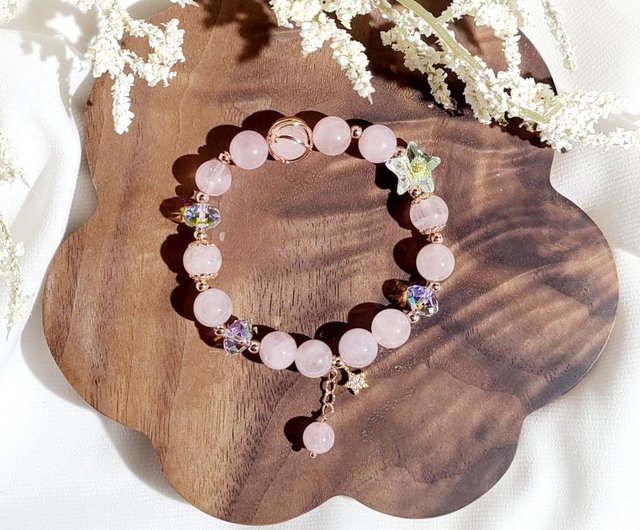 Shiny Rose Gold-natural light pink crystal bracelet - Shop panda-y Bracelets  - Pinkoi