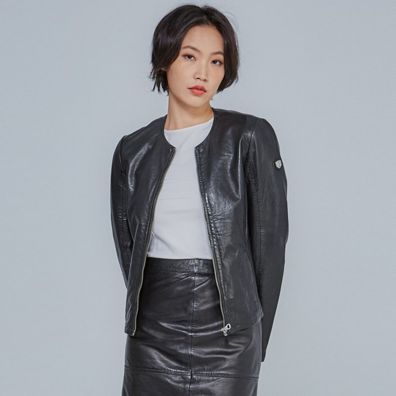 [Ready stock. No returns or exchanges] German GIPSY GGGlorie round neck and simple long leather jacket - Women's Casual & Functional Jackets - Genuine Leather Black