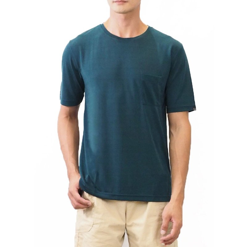 COOCHADナチュラル機能クールクイックドライ銅スパンデックスポケットティーダークグリーン - Tシャツ メンズ - その他の素材 グリーン