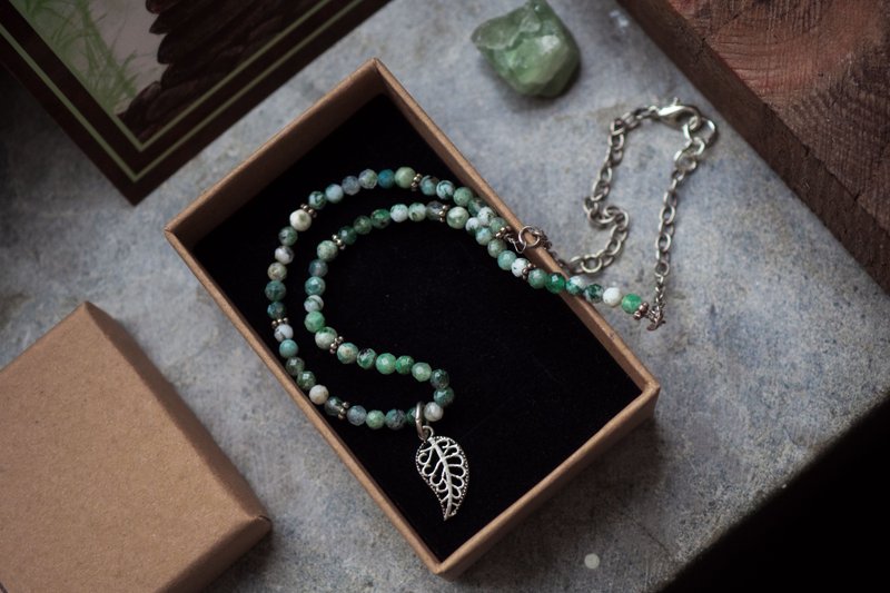 Moss agate choker, 925 Silver pendant, Taurus gem, Virgo stone, wealth, health - 項鍊 - 寶石 綠色