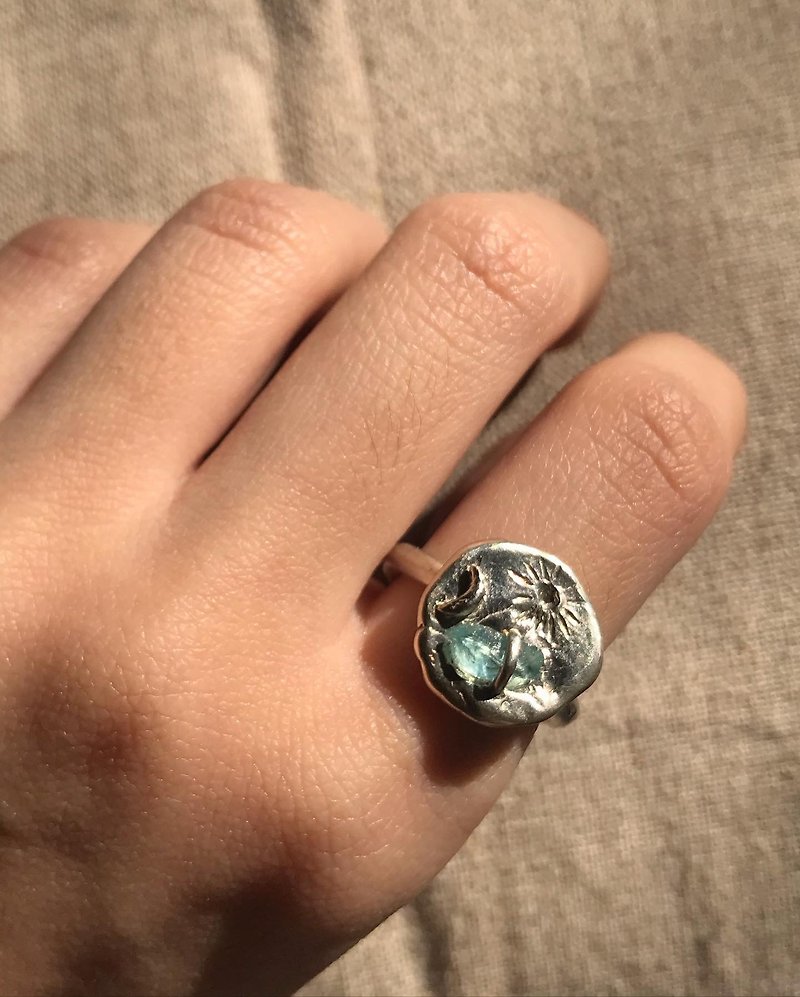 925銀 磷灰石 橄欖石 宇宙星盤戒指 - 戒指 - 純銀 銀色