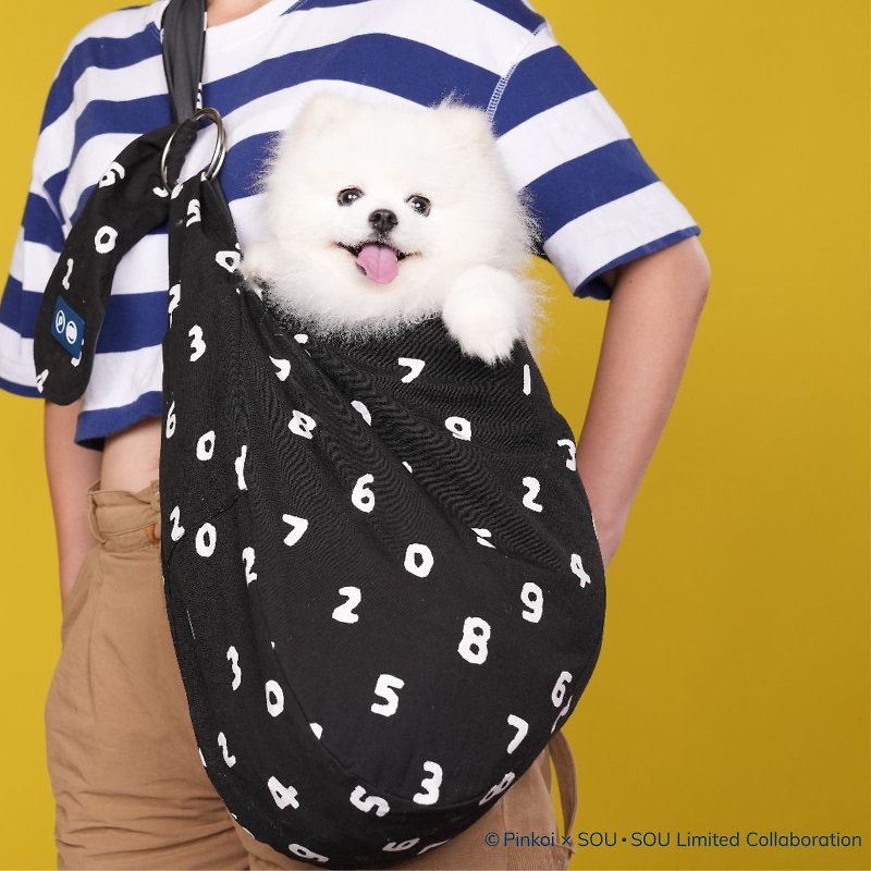 【Pinkoi x SOU・SOU】寵物斜揹袋 - 十數 - 寵物背包/寵物推車/外出籠 - 棉．麻 黑色