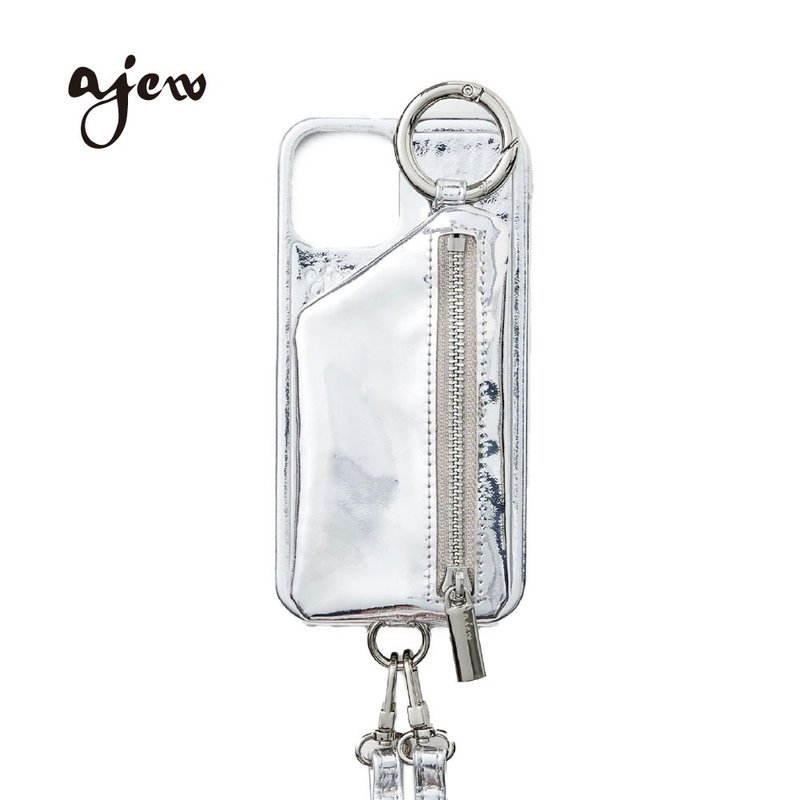 ajew glow 閃耀造型拉鍊口袋手機殼 / silver(含背帶) - 手機殼/手機套 - 人造皮革 銀色