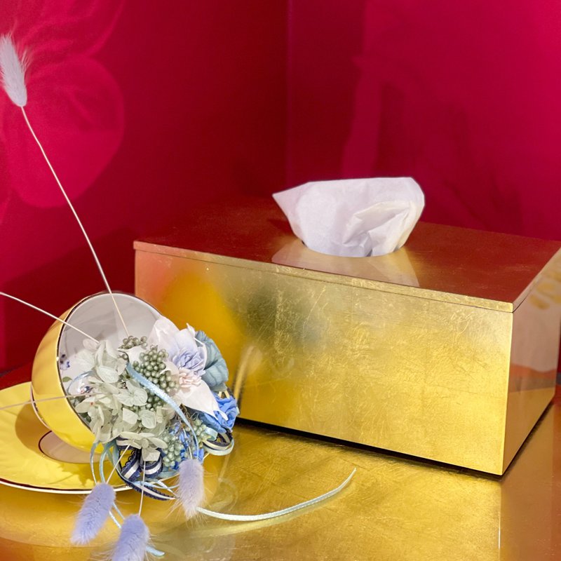 Lacquer Tissue Box-Gold leaf - Tissue Boxes - Wood Gold